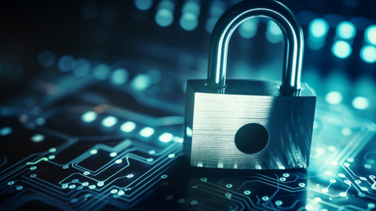 Abstract computer chip metal, binary code, security generated by artificial intelligence